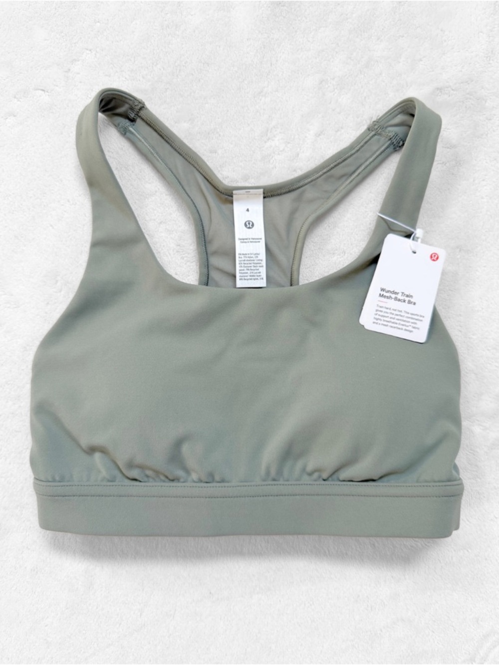 NWT Lululemon Wunder Train Mesh-Back Bra – Willow Leaf – Size 4 (B/C Cup)